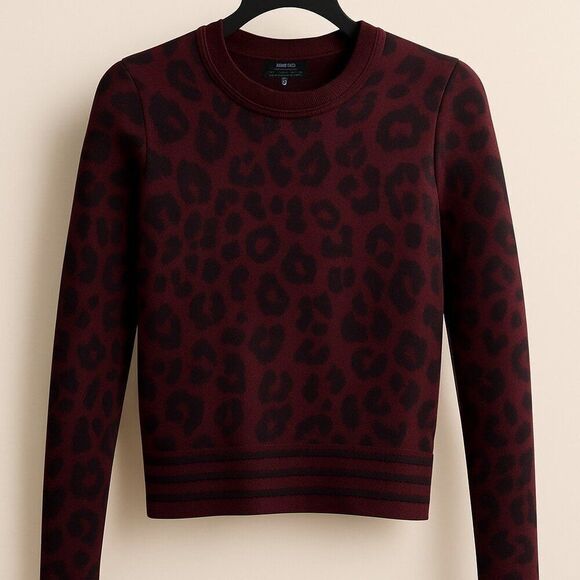 Marc Cain S Collections Virgin Wool Aubergine Animal Print Sweater Size N1 US 2 - Picture 1 of 5